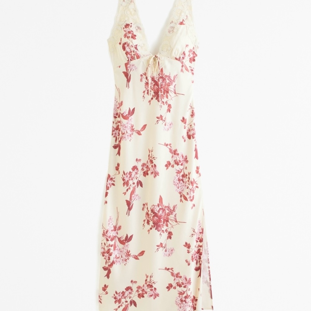 Abercrombie & Fitch White and Pink Maxi Dress with Slit